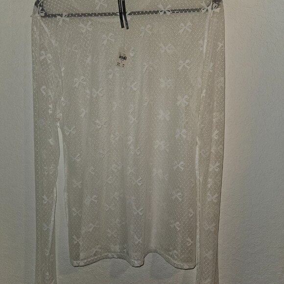 Anthropologie Top Long Sleeve Ivory Lace Sheer Bows XL NWT - Picture 3 of 5